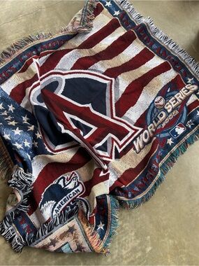 MLB Los Angeles Angels Red Navy White Woven Throw Blanket
